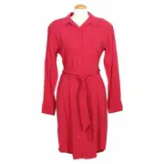 EILEEN FISHER Rhubarb Pink Stretch Viscose Linen Belted Shirt Dress XS