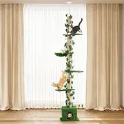 Pet Scene Cat Tree with Artificial Grass, 5 Level Cat Tower Sisal Scratching Post Stand Furniture Scratcher Cave Activity Centre Condo Hammock Gym Platform Floor to Ceiling Adjustable 232cm-282cm