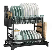 2 Tier Kitchen Cutlery Organizer Storage Dish Rack Drying Drainer Tray Cup Holder