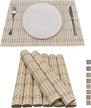 ANDSTAR Set of 8 Bamboo Slats Placemat Modern Placemats Natural Anti-Slip Bamboo Placemats Washable Heat-Resistant Table Mats for Kitchen Dinning Room Table Decor(Natural)