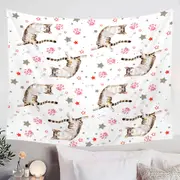 Adorable Cat and Paws Pattern Tapestry