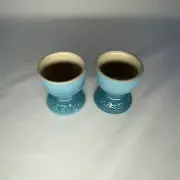 Set Of 2 New Le Creuset Footed Egg Cups Caribbean Blue