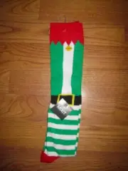WOMENS KNEE HIGH GREEN/RED ELF CHRISTMAS SOCKS~NWT