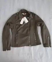 Solitaire Anthropologie Moto Jacket Womens S Olive Green Full Zip Cuffs Boho New