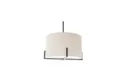 New Oriental Kay Matte Black Square-Edged Metal Pendant Hanging Lamp Off White Linen Shade