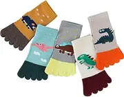 [Petyoung] 5 Pair Kids Toe Socks, Cartoon Five Finger Crew Ankle Sock Breathable Running Toe Socks for 0-10Y Boys and Girls
