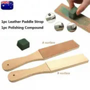 Dual Sided Leather Blade Strop Cutter Razor Sharpener Polishing Wooden Handle D7