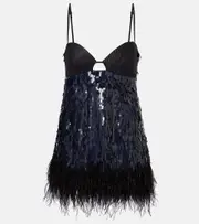 [Johanna Ortiz] Johanna Ortiz Feather-trimmed sequined minidress AU 6 blue