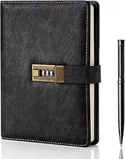 WEMATE Diary with Lock, A5 PU Leather Journal with Lock 240 Pages, Vintage Lock Journal Password Protected Notebook with Pen & Gift Box, Lock Diary Planner Organizer for Men and Women, 8.6x5.8in
