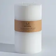 MOZEAL Extra Large 3 Wick White Pillar Candle, 6" x 6", Unscented, Dripless, Smokeless, and Clean-Burning. Approx. 200 Hours of Burn Time. Perfect for Weddings, Dinners, Christmas and Home Decor