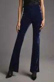 New Anthropologie M Bootcut Velvet Pants Pull On Blue Medium Boot Cut Flare Nwt