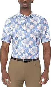 [PGA TOUR] Men's Short Sleeve Hibiscus Print Golf Polo