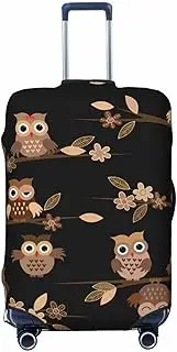 [CADREWY] Cute Brown Cartoon Owls Print Travel Suitcase Cover Luggage Protector with Elastic Anti Scratch for Carry On, Black, Medium