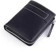 Men's Wallet Short Paragraph, Retro Zipper Oil Wax Leather Men's Driver's License Card More Than a Total Wallet Adult