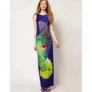 New Ted Baker Hajili Parrot Print Jersey Maxi Dress Blue Sleeveless 6 US (2 Ted)