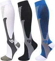 [Generic] 3 Pairs 20-30mmHg Knee High Compression Socks for Men & Women, Unisex Wide Calves Athletic Socks for Nurses, Running, Flying