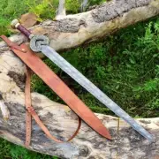 Custom Handmade Damascus Steel Blade Spear Machete Sword | Hunting Sword Camping
