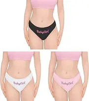 [LittleForBig] Women's Ladies Soft Cotton Underwear Comfortable Hipster Briefs 3 Thong Panties Pack - Babygirl