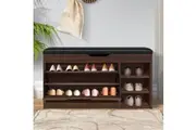 ALFORDSON Shoe Cabinet Bench Storage Rack Organiser 18 Pairs Walnut