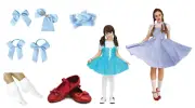 DELUXE DOROTHY WIZARD OF OZ Costume Set Dress RUBY SLIPPERS Book week Bows