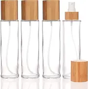COSIDEA 4 pcs Empty 5oz /150ml bamboo lid clear glass spray bottle with fine mist despenser head for liquid perfume toiletries containers, toner bottles