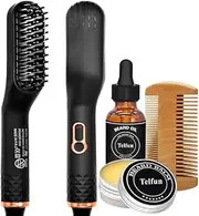 Beard Straightener w/Balm & Growth Oil & Guide E-Book,Upgraded 3 in 1 Hair Straightener Brush Beard Straightening Comb,Unique Stocking Stuffers Gifts for Men Him Husband