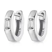 Sterling Silver Simple Octagonal CZ Huggie Hypoallergenic Earrings
