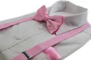 Mens Baby Pink 100Cm Suspenders & Matching Bow Tie & Pocket Square Set