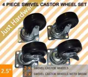 4 PC PCS 2.5" SWIVEL CASTOR CASTER WHEEL 2 with brakes 65MM Trolley Wheels .