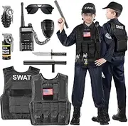 Luucio SWAT Police Officer Costume for Kids, Police Costume for Kids, with SWAT Costume, SWAT Vest, Halloween Costume for Boys, Role Play Kit for Boys Girls