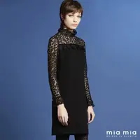 在飛比找momo購物網優惠-【mia mia】拼接蕾絲長袖洋裝