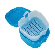 Denture Bath Box Cleaning False Teeth Storage Box with Hanging Net Container Art