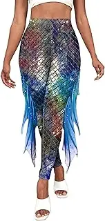 [KEOYA] Womens Mermaid Scale Leggings Plus Size Fish Scale High Waisted Pants Halloween Costume Tights