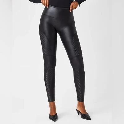 NWT SPANX Black Faux Leather Moto Leggings