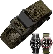 [Danxancy] French Troops Paratrooper Watchband,Military Elastic Nylon Watch Strap with Hook-and-Loop for Men Women Silver & Black Buckle 18/20/22mm