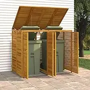 Double Garbage Bin Shed 140x89x117 cm Solid Acacia Wood, Wheelie Bin Storage with Double Doors and Locks, Practical Metal Chain Design for Easy Waste Bin Access