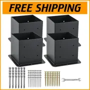 Square 6x6 Post Support Brackets - 4 Pcs Heavy-Duty Steel for Decks & Fences