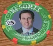 $25 JERRY SEINFELD GAMING CHIP FROM RESORTS INTL CASINO 25TH ANNIVERSARY