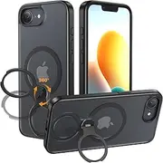 NIMASO for iPhone 16e Case with 360°Rotatable Ring Stand, Compatible with MagSafe Accessories, Shockproof Military-Grade Protection, Slim Magnetic Phone Case for iPhone 16e, 6.1 inch, Black