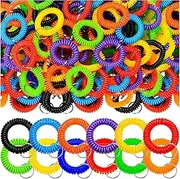 [TCSYLSC] 120Pcs Wrist Coil, 12 Colors Adjustable Stretchy Plastic Wrist Keychain Elastic Stretchable Plastic Band Key Ring Chain
