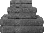 LINENOVA 100% Combed Cotton 650GSM Bath Towel Set of 6 - Includes 2 Bath Towels, 2 Hand Towels, 2 Face Washers, Super Soft Highly Absorbent Towels for Bathroom, Gym, Hotel - Charcoal