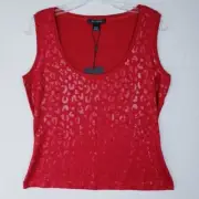 NWT St. John Stretch Jersey Sparkle Top in Ruby Red size M Leopard Print