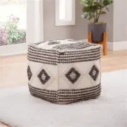 Steve Silver Dalia Square Handwoven Ivory/ Gray/ Black Wool Pouf