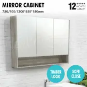 750/900/1200mm Mirror Cabinet Matt Grey Pencil Edge Soft Close Open Under Shelf