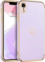 GUAGUA for iPhone XR Case, Cute Heart Pattern Soft TPU Plating Cover for Women Girls with Camera Protection & 4 Corners Shockproof Protection Phone Cover, Purple