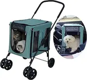 Cat Stroller, Dog Stroller for Small Dogs 10 15 20 30 lbs, 3 in 1 Pet Stroller with Detachable Carrier Car Seat, Cat Strollers for 2 Cats, Puppy Doggy Stroller Carriage (Green, Small/Medium)