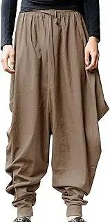 [Generic] Men's Casual Aladdin Hippie Trousers Drop Crotch Harem Loose Fit Pant Drawstring Elastic Waist Harem Pants