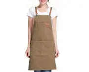 Kitchen Cooking Baking Apron with Pockets-Brown