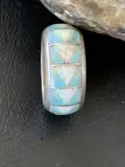 Mens Blue Turquoise & Opal Navajo Sterling Silver Inlay Ring Size 11 12565