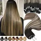 Micro Loop Ring Beads Tip Human Hair Extensions 100% Remy Quality Balayage Grey